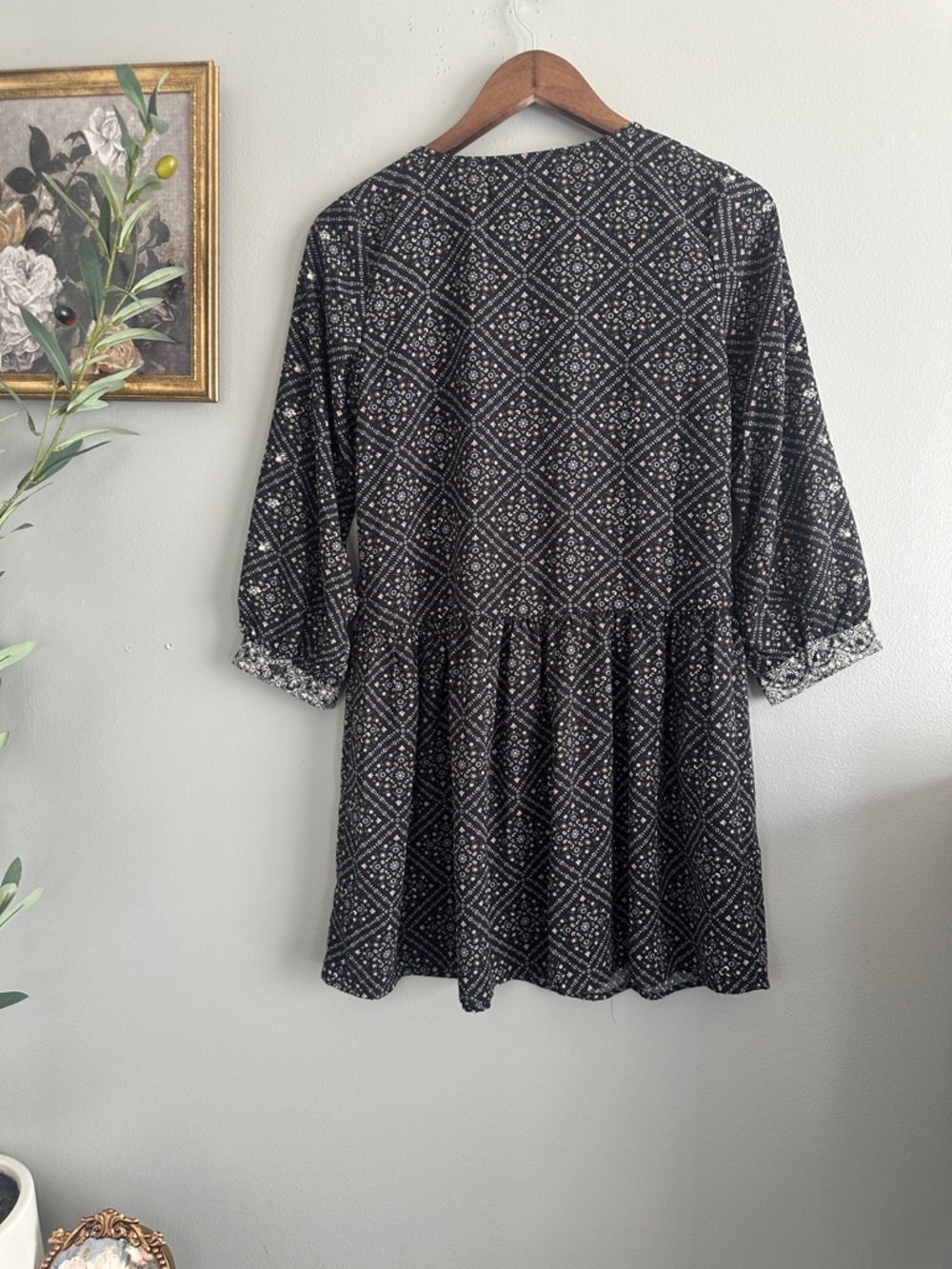 Addie Boho Black Floral Tunic Blouse Peasant Top Small - Picture 6 of 6